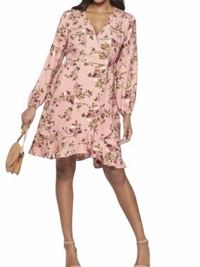 Xhilaration Pink Floral V Neck Faux Wrap Dress Size X Small